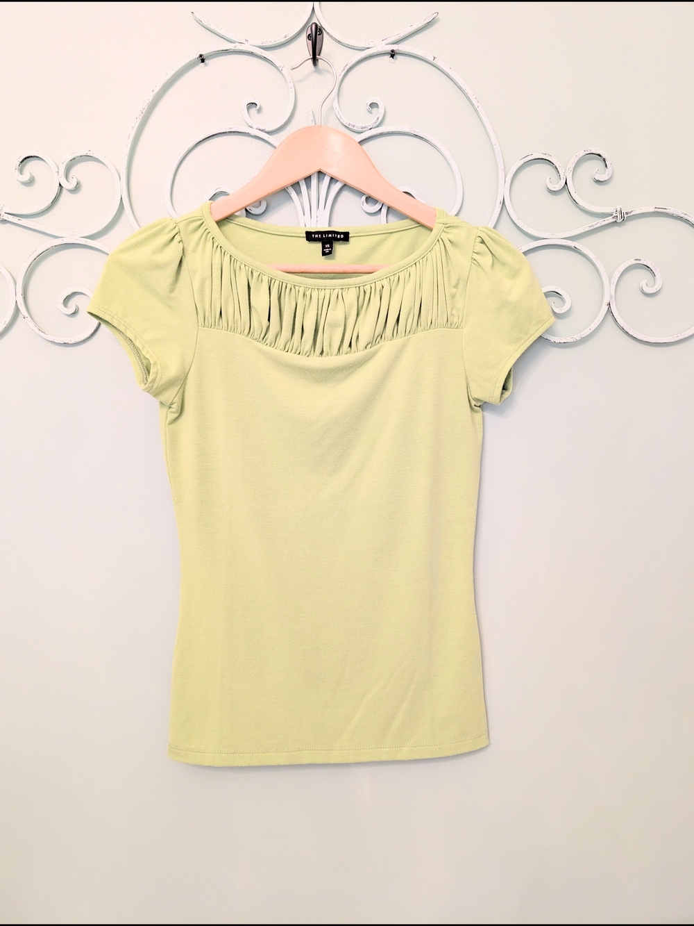 The Limited Light Green Pleated Yoke Cap Sleeve Top
